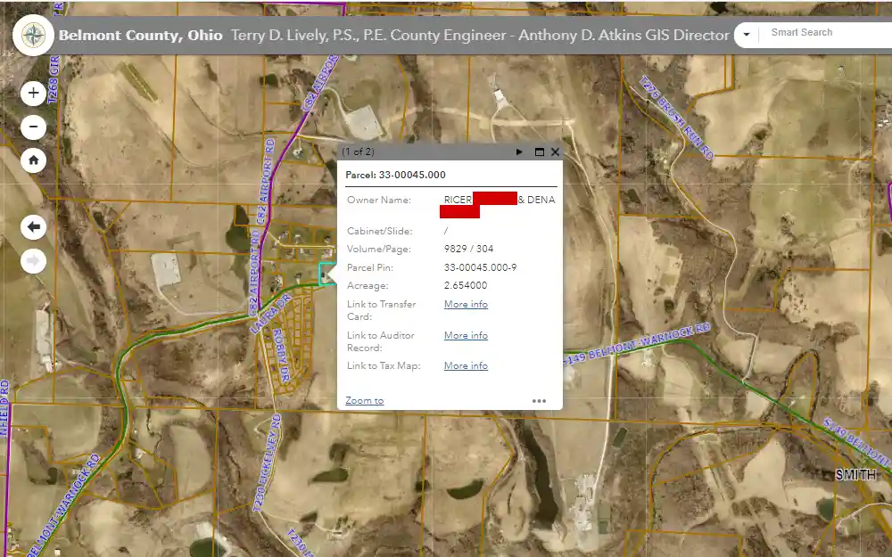 A screenshot of the search tool that allows the public to obtain information about land records through an interactive map.